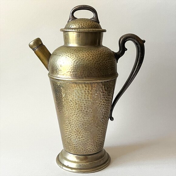 Vintage Cocktail Shaker Hammered Nickel Silver Silver Plated Barware - Picture 1 of 11